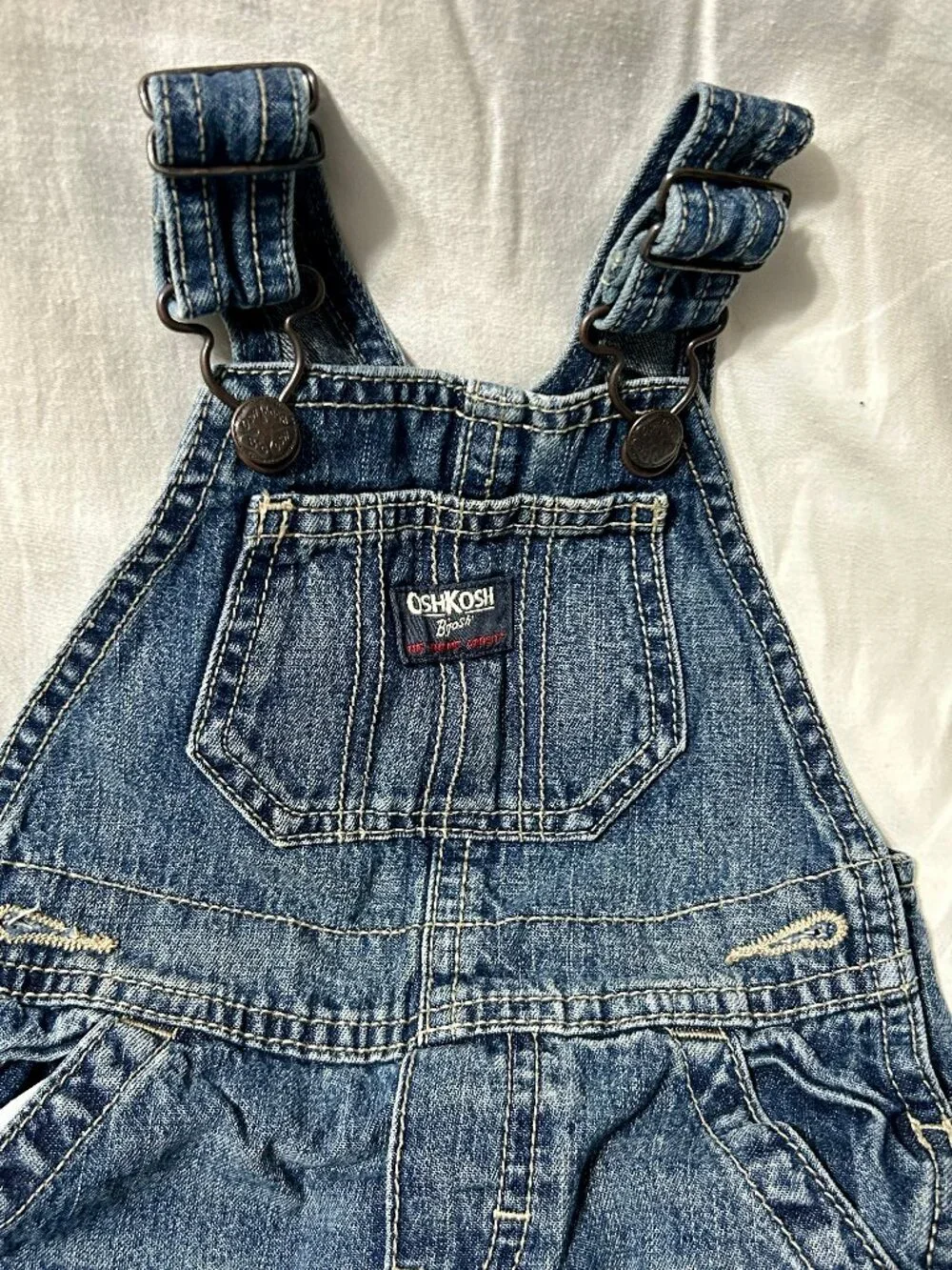 12 Month OshKosh B'Gosh Denim Blue Overalls Pand with Pockets LIKE NEW